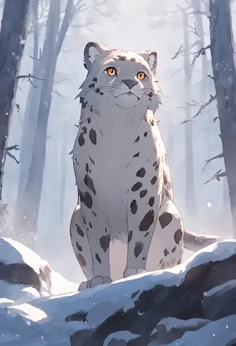 snow leopard standing on a rock in the snow in a forest, animal raposa, raposa, raposa bonito, Raposas, stylized - like appearance, anthropomorphic, pernas de raposa, uma bela raposa senhora, Parte Raposa, A linda raposa peluda, anthropomorphic fox, Foto d...