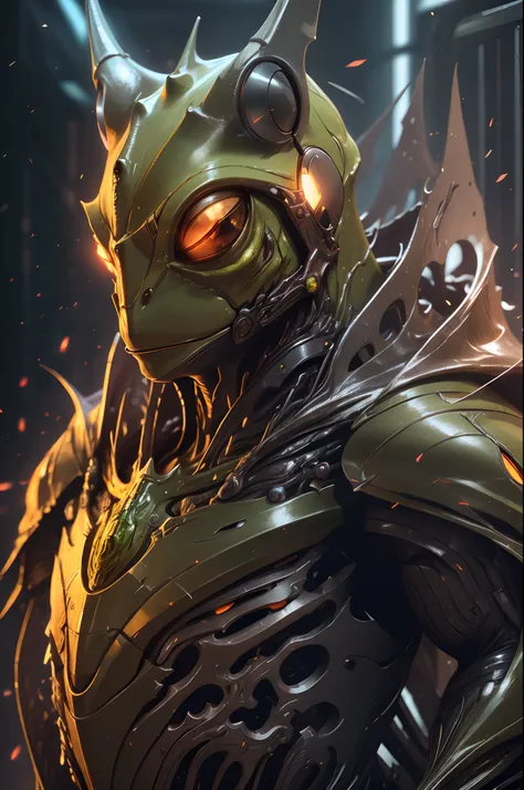 sh4g0d green frog, portrait, epic, rim light, mechanized