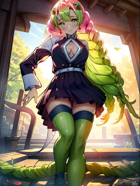 （Enrich the picture，Masterpiece level quality）Beautiful 8K CG artwork，Goddess-like posture，reptil，Slim and soft，Translucent skin，Green hair、The beauty of extra-long hair, Super Long Straight Hair，The skin is fair and juicy，Underwear miniskirt uniform，Persp...