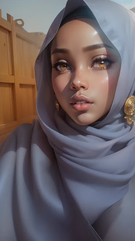 1girl, beautiful girl, brown skin, 8k, high quilty, realistic, beautiful realistic, Cool details, raw photo, realistic Hijab, black skin, realistic eyes, Light and cool lighting, photo realistic, Cel shaded, Gel lighting, ultra details