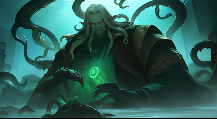 cthulhu,monster,(tentaculata:1.35)，a polluted underwater world，gloomy picture，(nuclear contamination:1.35)，（face:1.35）,（sarcoma：...