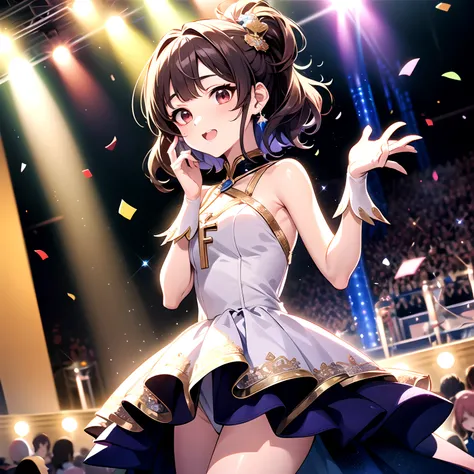 Idol girl in dress dancing on stage with confetti, a photo by Kamagurka, Pixiv Contest Winner, conceptual art, nightcore, splash art anime loli, sparkling magical girl, best anime 4k konachan wallpaper, anime moe art style, Detailed key anime art, official...