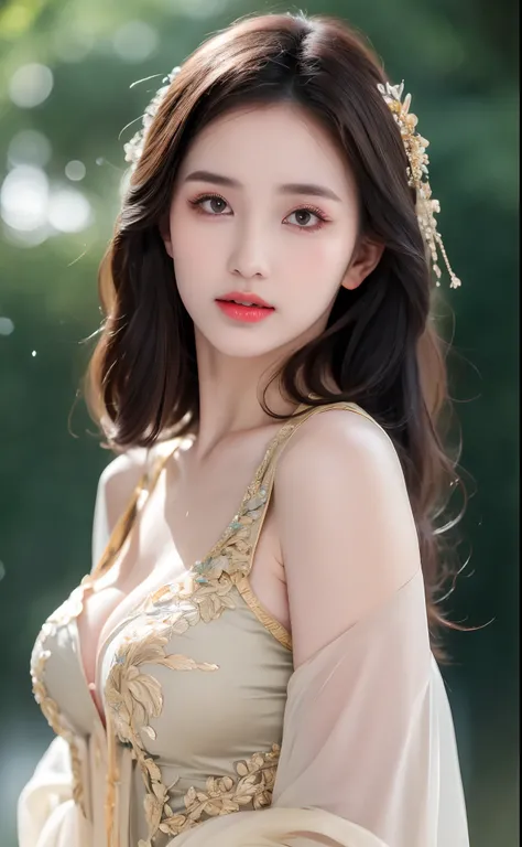 ((Best Quality, 8k, Masterpiece: 1.3)), Focus: 1.2, Perfect Body Beauty: 1.4, Buttocks: 1.2, ((Layered Haircut)), (Wet Clothes: 1.1), (Rain, Street:1.3), (Breasts: 1.2), (Hanfu: 1.2), Bare Shoulders, Bare Legs, Highly Detailed Face and Skin Texture, Fine E...