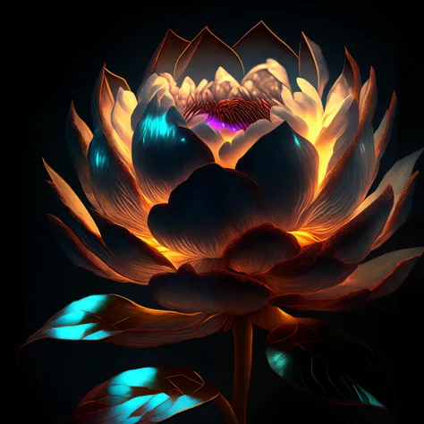 Peony flower, super transparent, holy light, beautiful spectrum light, petals glowing, shimmering, dark background, transparent light drops, reflected light, bright, light streaming in, optical, portrait silhouette, sharp focus, magical, intricate, hyper-r...