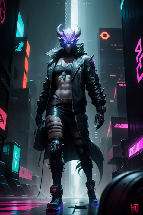 A cyberpunk style dragon