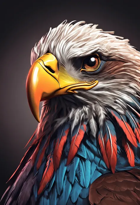 awesome pinstripe eagle head and feather concept , colorful