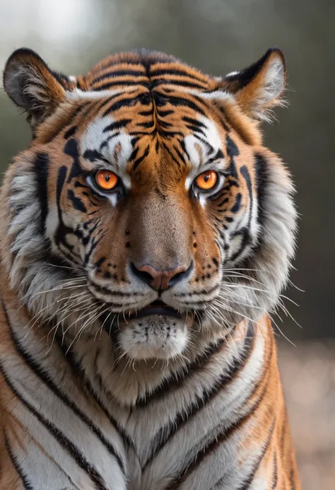 Black and gray realistic tattoo art of tiger with (((orange eyes))) with ink splatter sketch effect ,he is with open mouth looking very fierce and angry