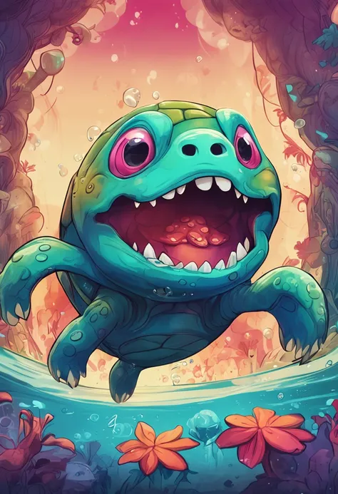 Anime monsters，Jeni Turtle，cute-style，Water-based，There is magic