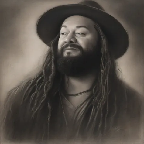 Bray Wyatt charcoal portrait by Paul Lung. Dramatic three-quarters lit profile emerging from darkness. Precision in rendering intense facial features and textures. Strong contrasts enhance otherworldly persona. Creative charcoal effects heighten drama. Bal...