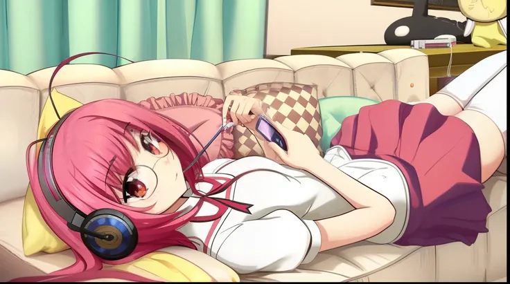 Anime girl lying on a couch with headphones and listening to music, amante de anime, night core, menina anime sedutora, menina anime, Anime Wallaper, lindo anime sedutor adolescente, uma garota de anime, garotas de anime, estilo anime", estilo anime, hd An...