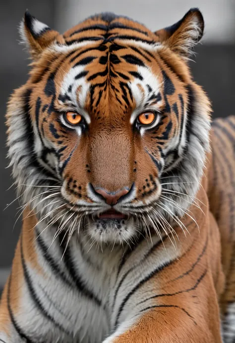 tiger with black and gray realistic tattoo art of (((orange eyes))) with ink splatter sketch effect, he is with open mouth looking very fierce and angry