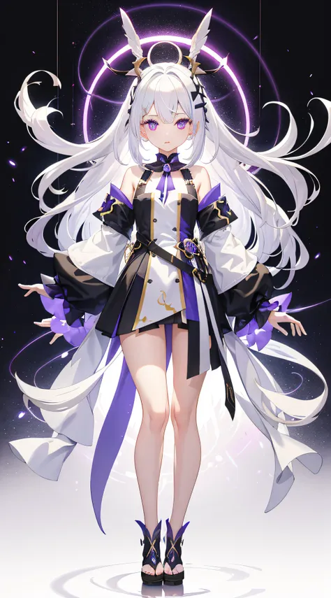 1girl in、White hair、O cabelo multicolorido、a purple eye、mask on head、side lights、Particles of light、wall-paper、、full body Esbian、fullnude