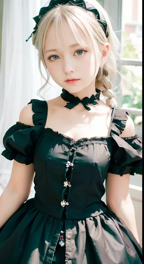 (ultra-detailliert), Cute princess dresses in black color,(frilly dress),(shortsleeves),Blue eyes,The upper part of the body、a closeup、faces、(A smile:1.1),(facing front:1.2), 20yr old, teens girl,no tail,(no tail),2D, ​masterpiece, top-quality, animesque, ...