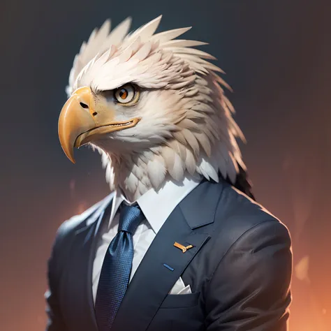 An eagle with suit and tie , Dark background, glowing eyes