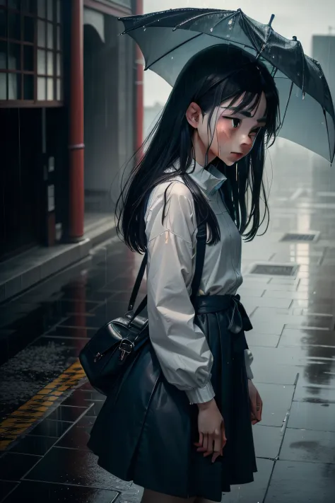 it is raining，It rained heavily，A thin figure，The delicate-faced teenager was dressed in dark blue，with a melancholy expression。Immerse yourself in the rain，It felt like rain was pouring out of the ground，And then rushed into the sky。Heaven and earth are f...