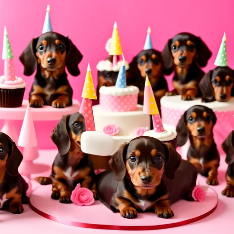 Brown miniature dachshund、a cake、happy birthday、Birthday、birthday celebration、Lit 27 candles