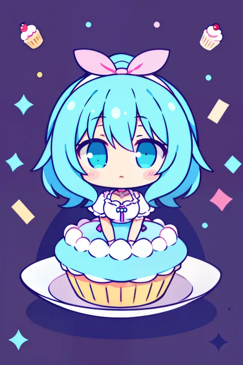 Cake Girl，IP image，Cyan white，Sweet，adolable，kawaii，Confectionery，Q version，Anime style，banya，Cupcakes，sweets、delicacy、Colorful