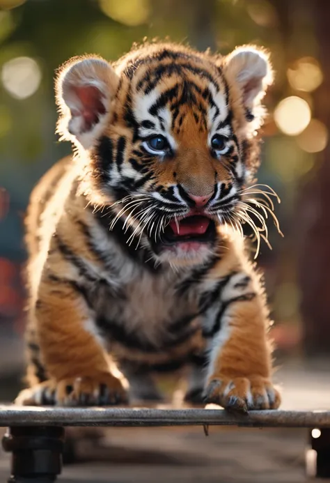 a baby riding a tiger