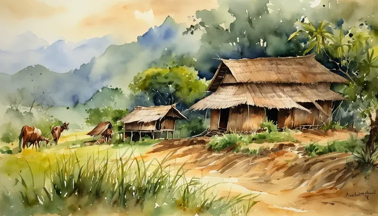 myanmar burmese village, Farm and cottage