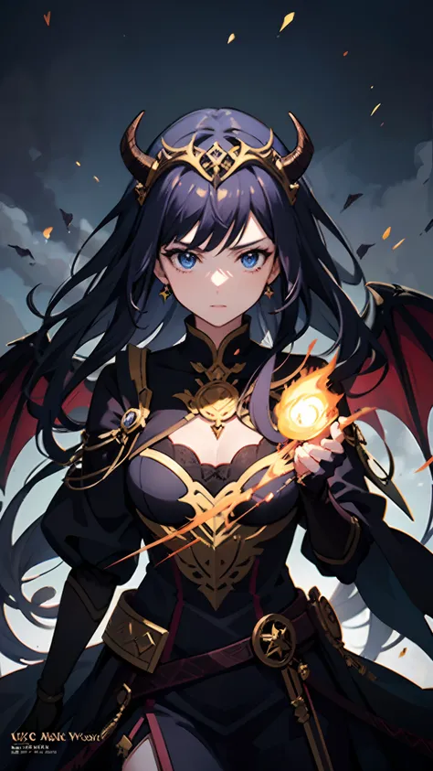 Anime figure，Dark villain，Beauty side face，Long hair flying，（golden headdress），Two teenage girls back to back，（Simple helmet）Spark ashes burn，The samurai held a sword, Wear contrasting armor, The full picture of the witch and witch skeleton,（standing full-...