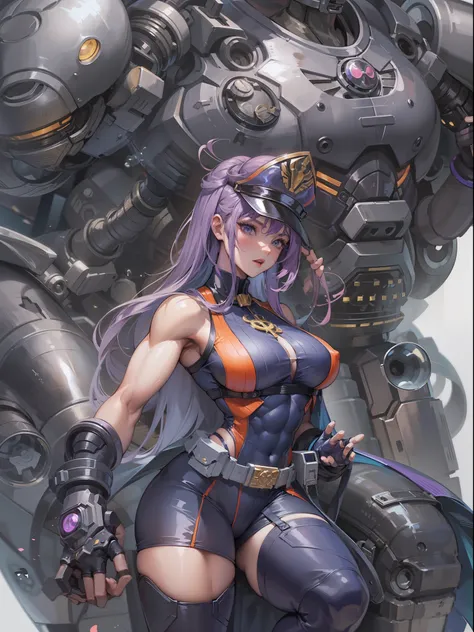 Transcendent beauty illustration、Female Officer、Muscular beauty、８K、(Super super big chest 1.5)、Muscle Murasaki Shikibu、street fighter,mechanical suits,alien hunter,