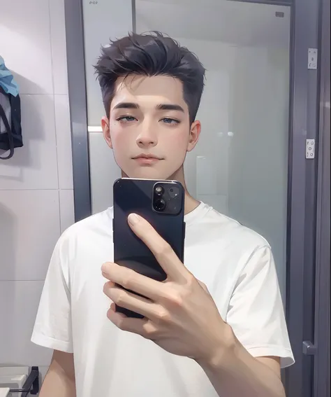 Handsome guy taking a selfie in the mirror，20yr old