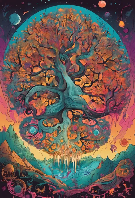 the tree of life, the beginning of creation, melting in the parallel universe, psychedelic