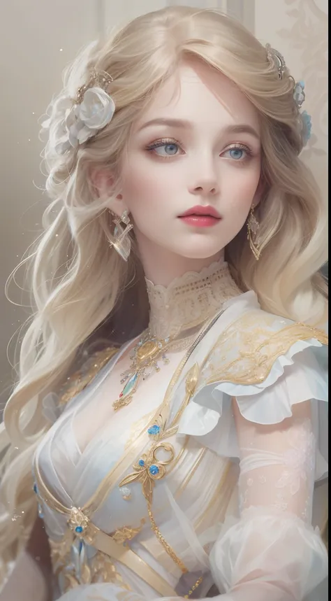 tmasterpiece，best picture quality，a beautiful bust of a noble maiden，delicate braids，clear eyes，the hair is covered with beautif...