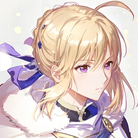 Anime girl with blonde hair and red armor with white cape, There are dull hairs，Artoria Pendragon, anime style like fate, inspired by Li Chevalier, marisa kirisame, fate/zero, blond-haired princess, Violet Evergarden