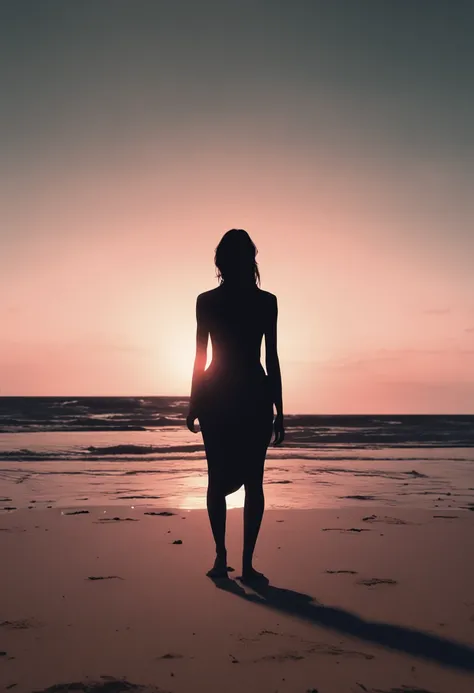 a shadow of a girl are walking on the beach holding hands and holding a frisbee, burning scene in the background, dark. no text, the most beautiful scene, movie frame still, rotoscoped, with a spooky filter applied, 2d, 2 d, fires glow lonely, movie still ...