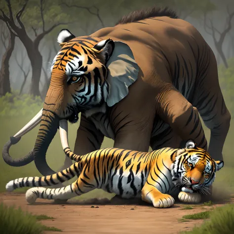 The tiger bit the elephant to death