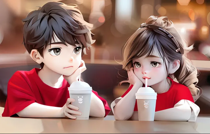 Anime couple drinking coffee in a café, adorable digital art, lovely digital painting, Cute cartoon, Boy and girl, Cute detailed digital art, lovely art style, cute artwork, Guviz-style artwork, Cute anime, cute couple, cute beautiful, digital cartoon pain...