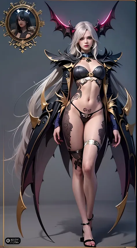 a matural female，Dragons horn，Bat wings，Tattooed with，eyes glowing，magia，Large breasts，magnificent robe，complex patterns，palaces，(skin indentation:1.5), realisticlying, realisticlying, (Masterpiece:1.5), concept-art, intricately details, highly  detailed, ...