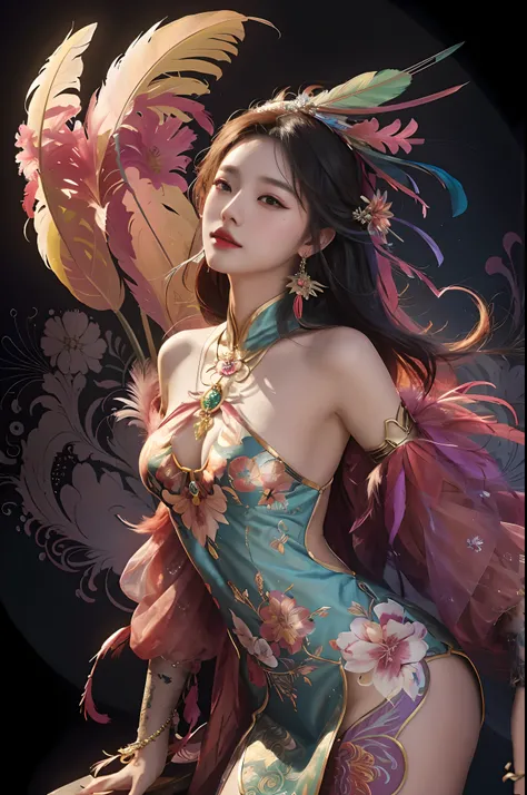 One in a straitjacket，Close-up of a woman with feathers on her head, Beautiful character painting, by Yang J, Beautiful digital artwork, a beautiful fantasy empress, beautiful and seductive anime woman, author：Chen Lin, digital fantasy art ), By Li Song, C...