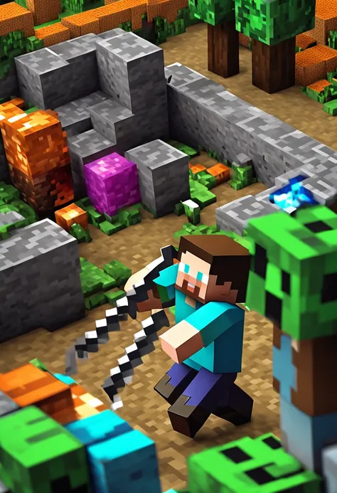 Minecraft Steve is mining coal