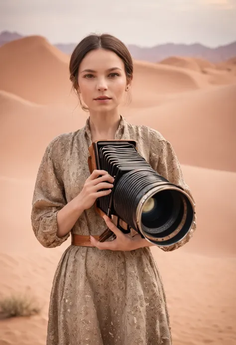 "Movie desert landscape with accordion player"