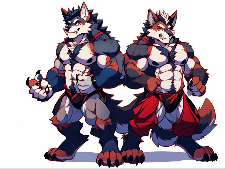 muscular werewolf，Hairy all over，clawed paws，erect through