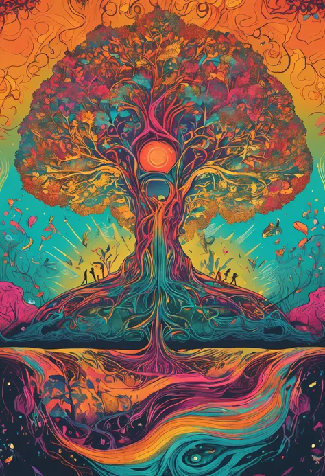 the tree of life, the beginning of creation, melting in the parallel universe, psychedelic