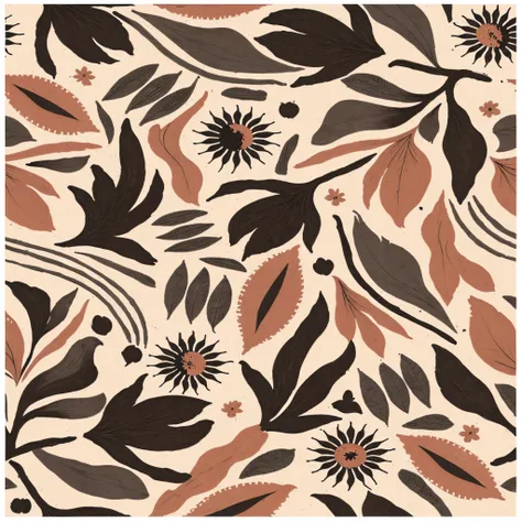 a painting of a pattern with black and pink flowers, preto e terracota, textile print, palete de cor preta e auburn, melting in ...