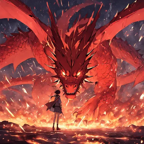 dragon lord, red dragon, gigantic, climbing out of volcano, hyper realistic, fully detailed, blazing eyes