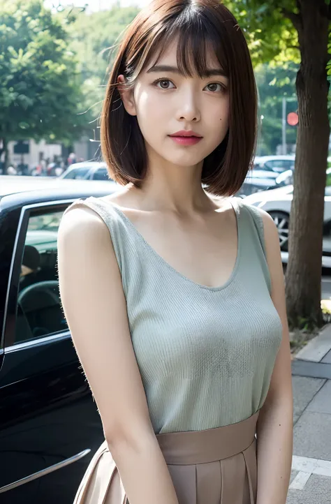 8K、top-quality、​masterpiece、超A high resolution、Photo Beautiful Japan woman(pleasing:1.1) Elegance、There is a good、Transparent atmosphere、Beautiful face、Gradient lighting、1girl in、Delicate skin、Look into the distance、Brown-eyed、short hair with bangs、breasts...