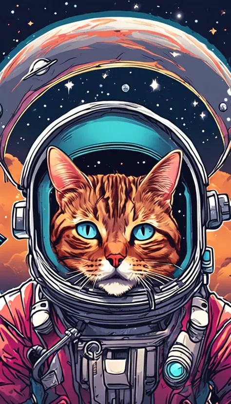 Space cat, Interesting and surprised, For stickers