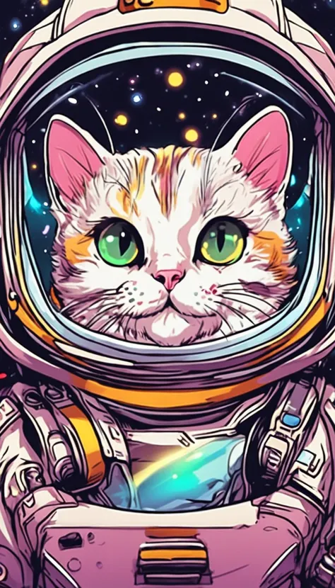 Space cat, Interesting and surprised, For stickers