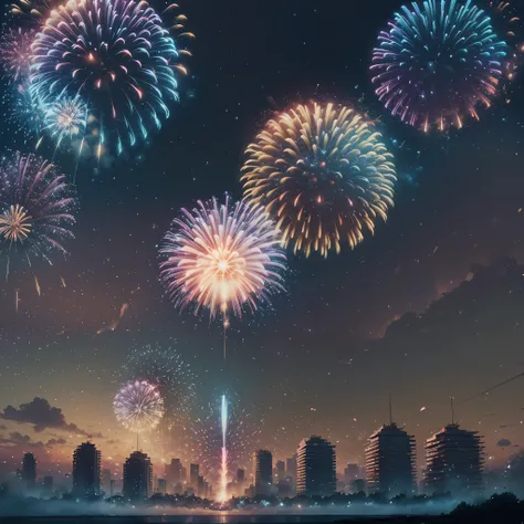 Summer fireworks、(Background only 1:2)、(realisitic)、8K --auto