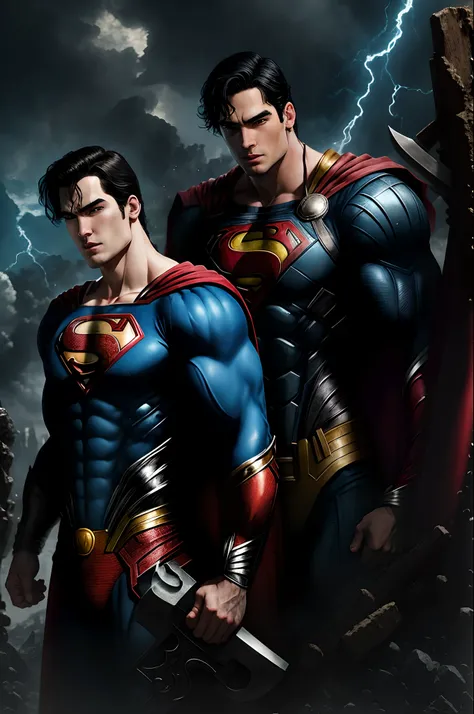 Superman with Thor with hammer