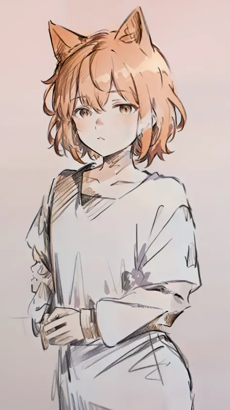 Orange hair，short and wavy hair，Cat-eared teenager