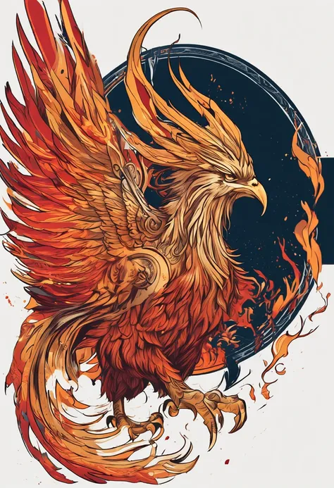 phoenix，cultivating immortals，water ink，High hills，self-assured，Fairy wind road bone，Blood flow in the background，The golden badge of the Flame Phoenix, brightly, A majestic, All attention was focused on the details of the phoenix burning, stunning atmosph...