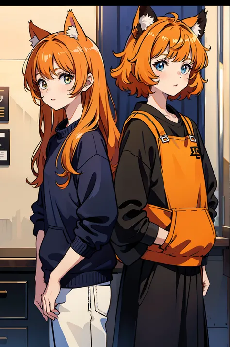 Orange hair，short and wavy hair，Cat-eared teenager