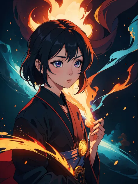 "Create a mesmerizing, high-definition artwork in an anime style featuring a captivating smoke background. Emphasize vibrant colors, intricate details, and a wide angle perspective. Enhance the composition with soft lighting and elements of fantasy."