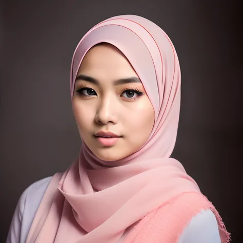 a photo portrait of a beautiful malay girl with hijab, (plain pastel pink hijab), (medium shot portrait:1.3), dramatic light , Rembrandt lighting scheme, (hyperrealism:1.2), (8K UHD:1.2), (photorealistic:1.2), shot with Canon EOS 5D Mark IV, detailed face,...